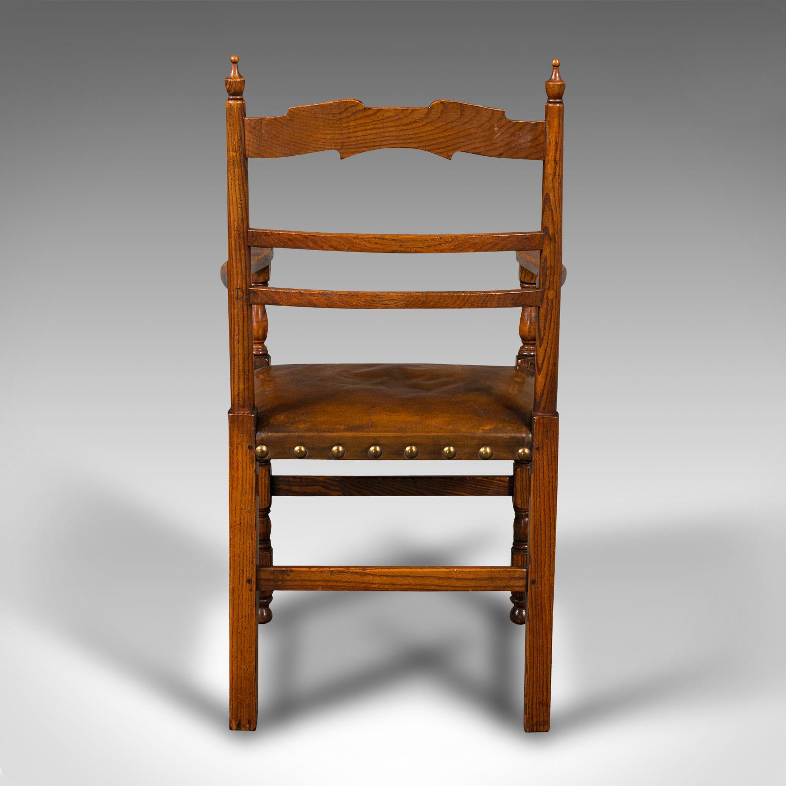 British Set of 8 Antique Dining Chairs, English, Oak, Carver, Seat, Edwardian, C.1910