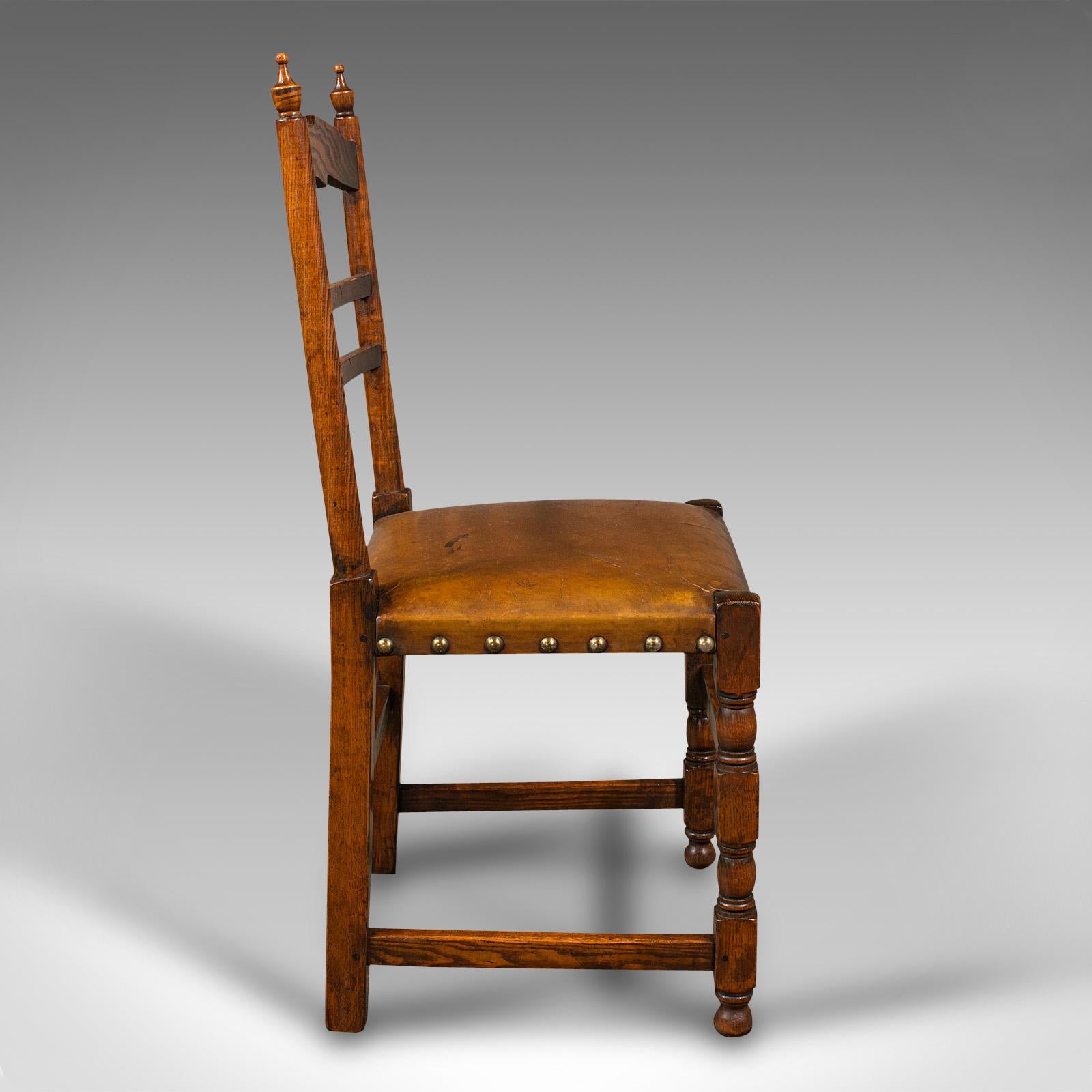 20th Century Set of 8 Antique Dining Chairs, English, Oak, Carver, Seat, Edwardian, C.1910