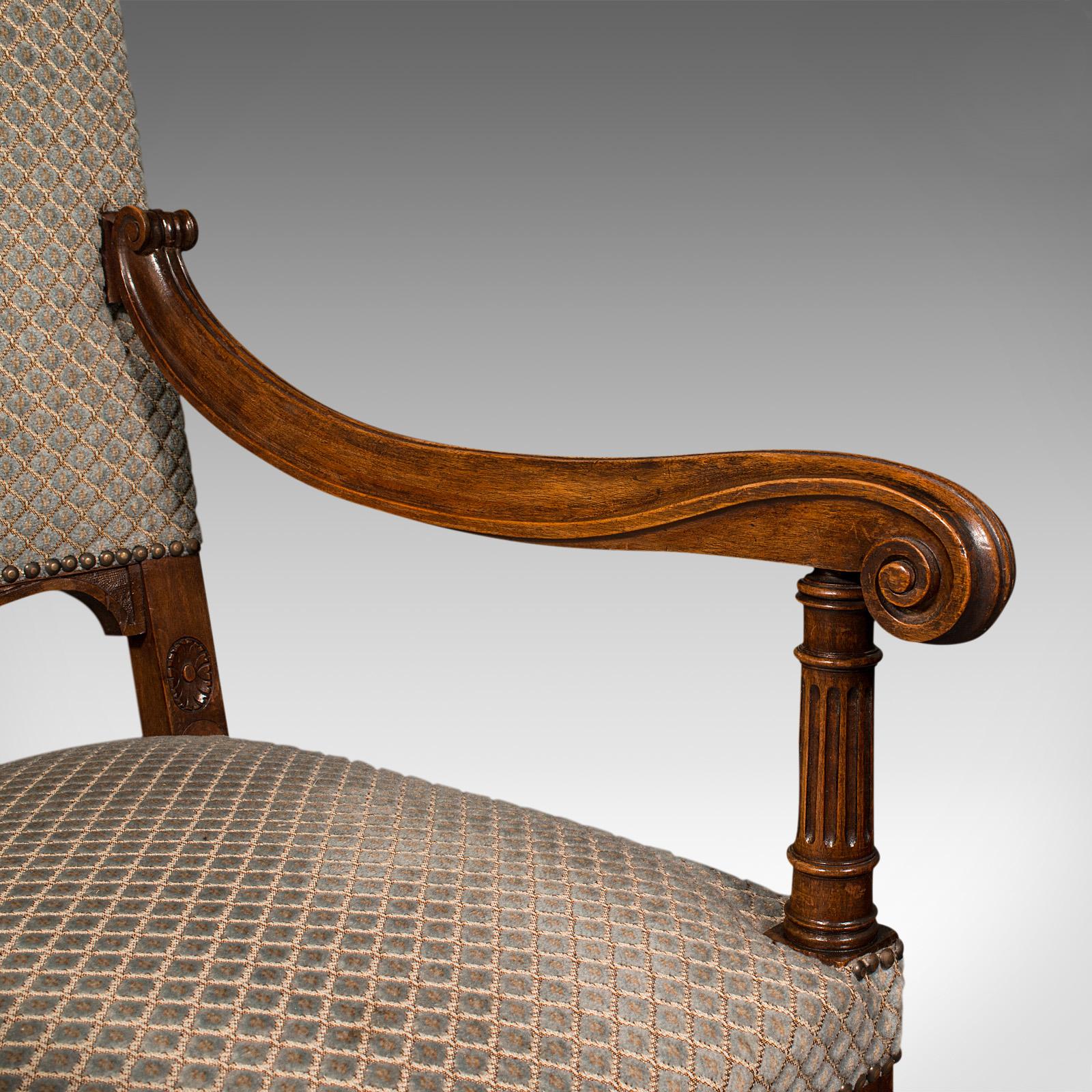 Set of 8 Antique Dining Chairs, English, Walnut, Carver, Seat, Edwardian, c.1910 For Sale 4