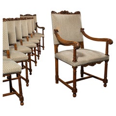 Set of 8 Antique Dining Chairs, English, Walnut, Carver, Seat, Edwardian, c.1910