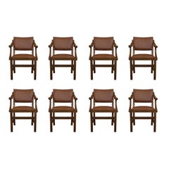 Set of 8, Antique Dining Chairs, Oak, Seat, Arts & Crafts, Hamptons, Edwardian