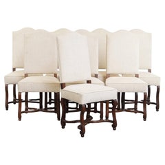 Ensemble de 8 chaises de salle à manger anciennes avec cadre en bois et tapisserie beige