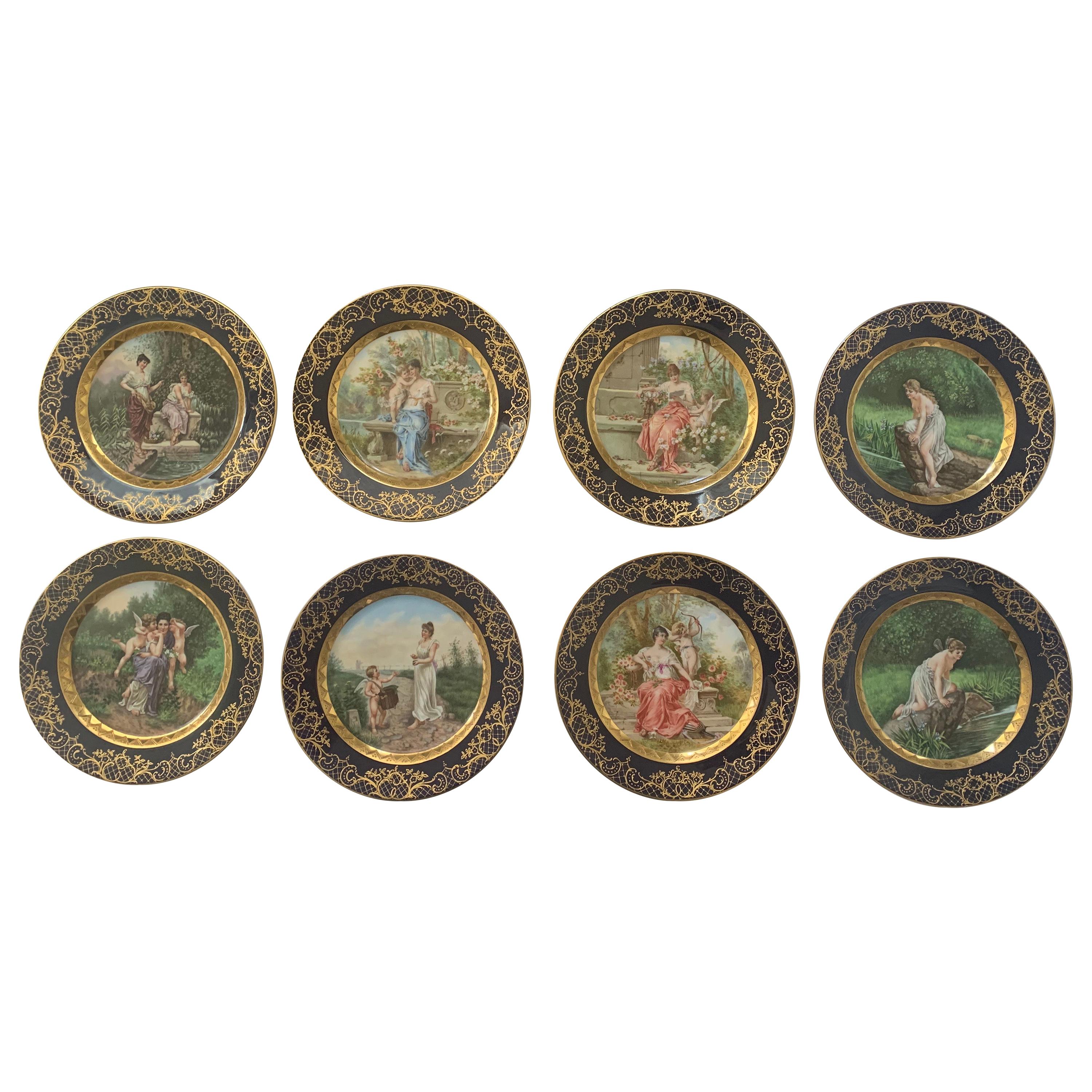 Set of 8 Antique Dresden Cabinet Plates