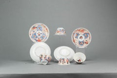Set of 8 Antique Edo Japanese Porcelain Imari Tea Cup & Saucer, 18th Century