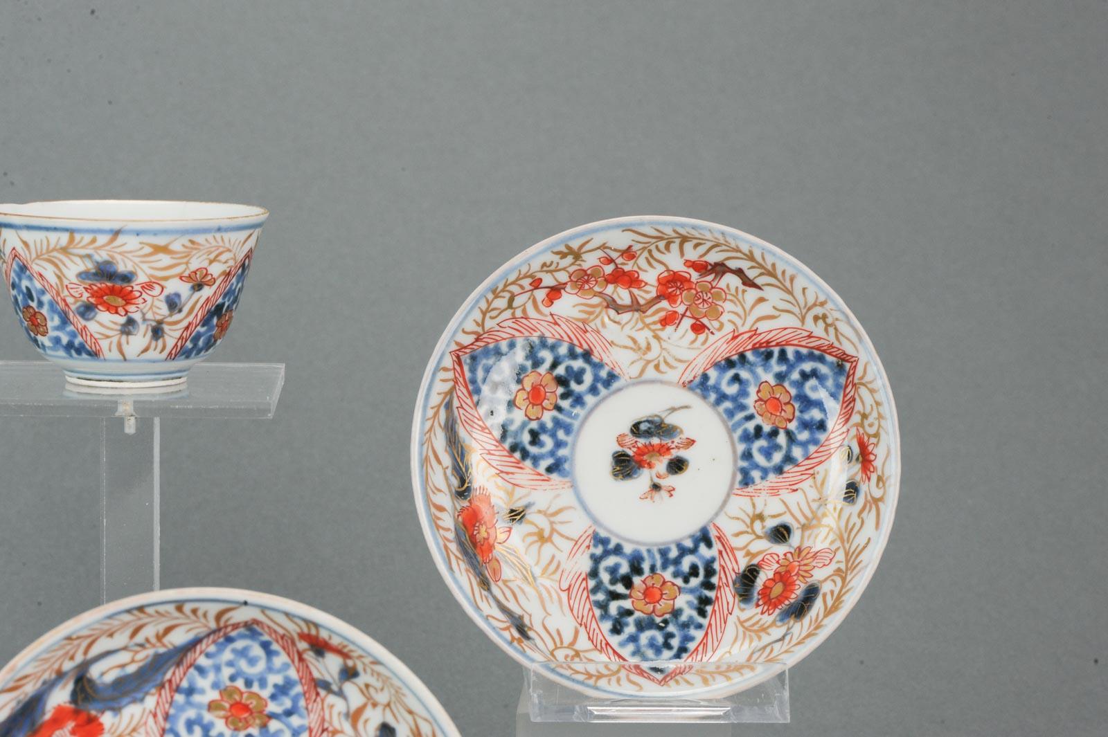 Set von 8 antiken Imari-Teekanne und Untertasse aus japanischem Edo-Porzellan, 18. Jahrhundert (Japanisch) im Angebot