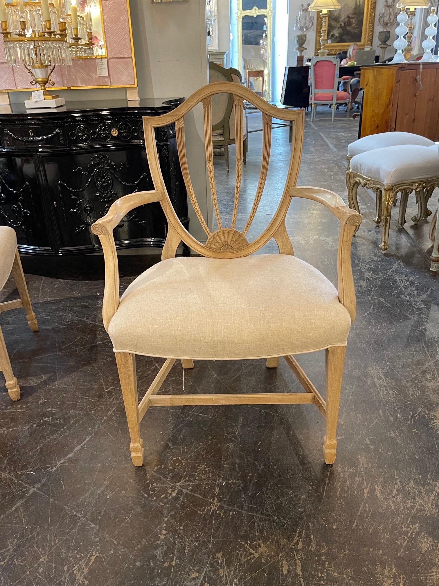 Set of 8 Antique English Bleached Mahogany Shield Back Dining Chairs In Good Condition In Dallas, TX