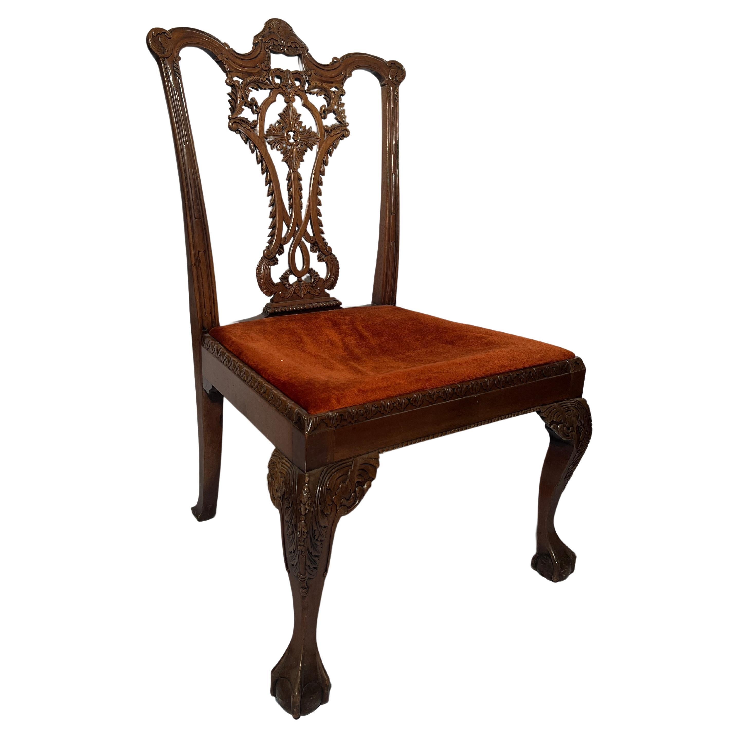 19th Century Set of 8 Antique English Carved Mahogany Dining Chairs, Circa 1890's.  For Sale