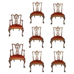 Set of 8 Antique English Carved Mahogany Dining Chairs, Circa 1890's. 