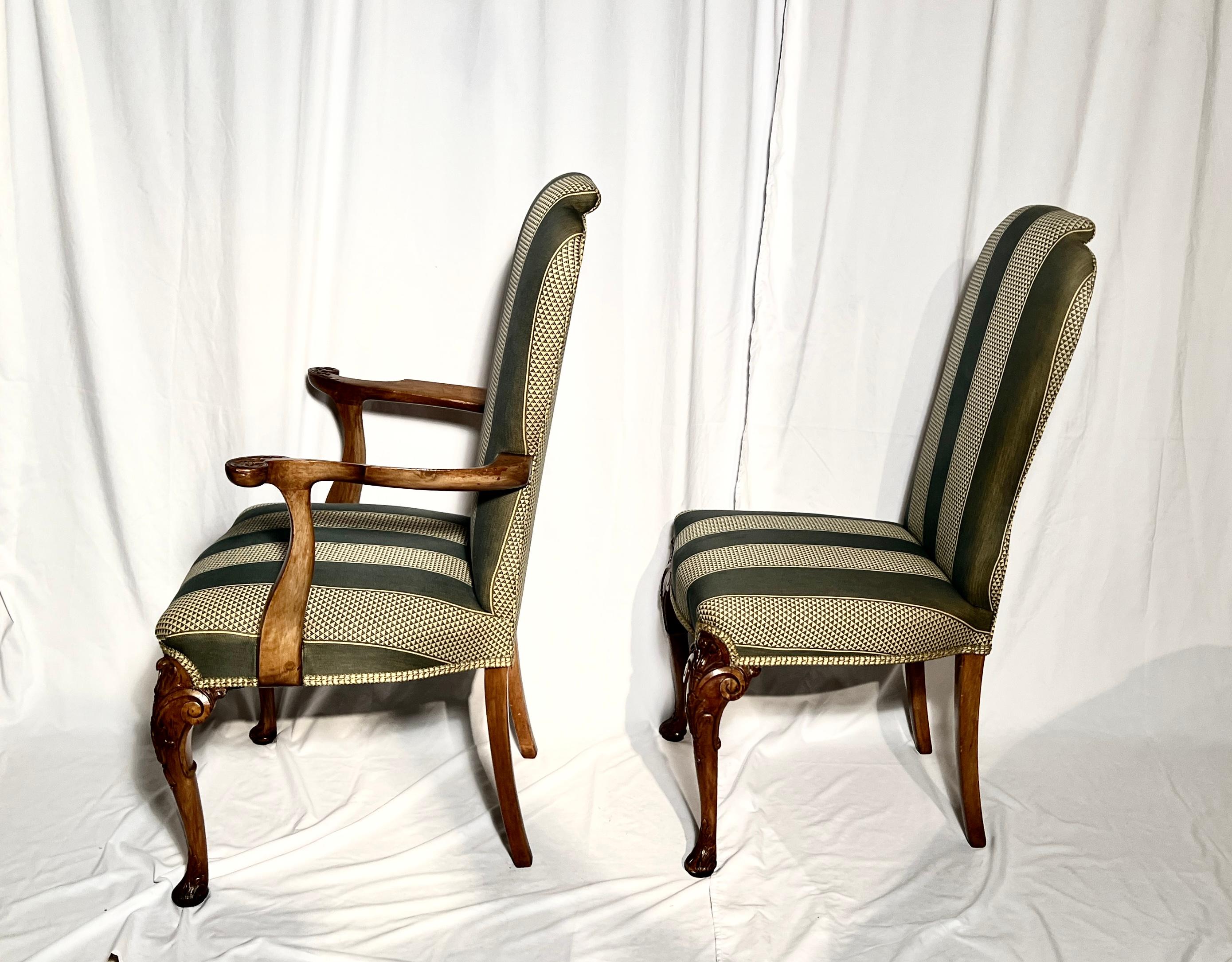 Set of 8 Antique English Carved Walnut Dining Chairs, Circa 1900.  
Arm Chair:  Height: 42.5
