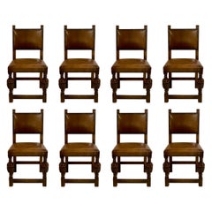 Set of 8 Antique English Jacobean Style Leather Chairs, Circa 1890-1910. Set of 8 Antique English Jacobean Style Leather Chairs, Circa 1890-1910.