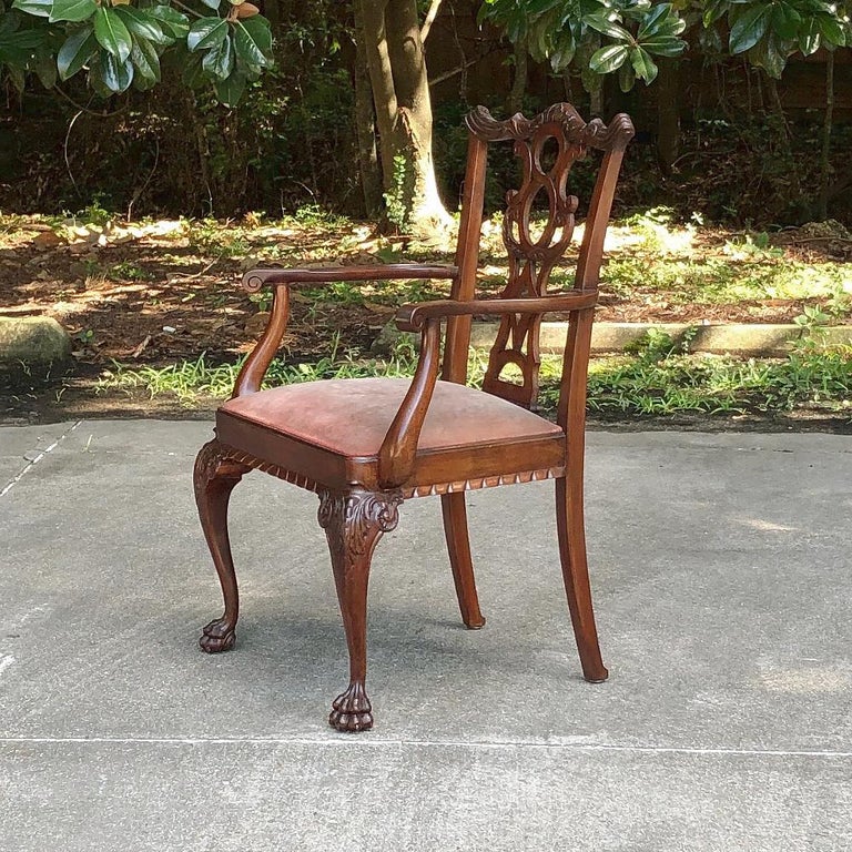 Set of 8 Antique English Mahogany Chippendale Dining Chairs with 2