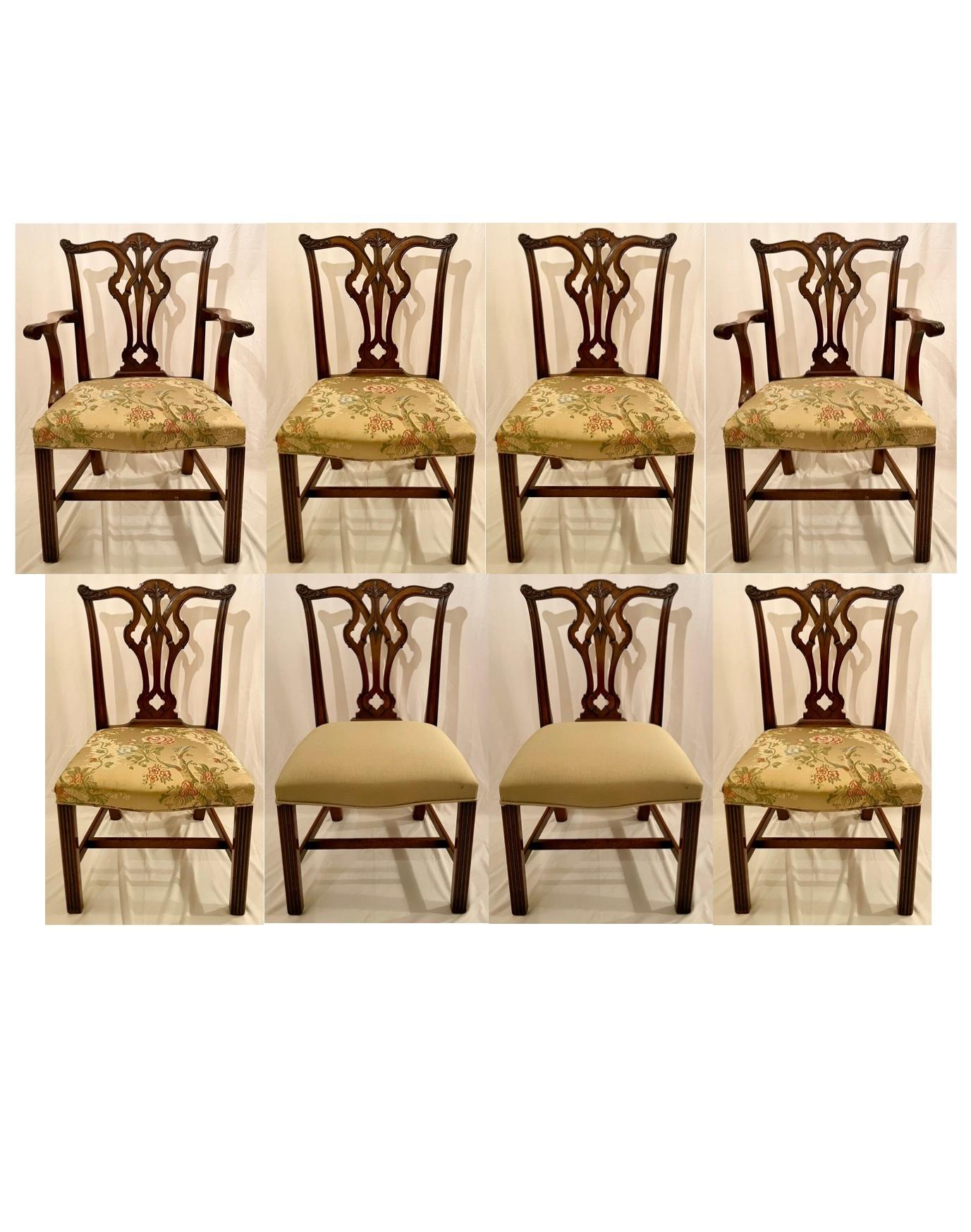Set of 8 Antique English Mahogany Dining Room Chair, Circa 1890's. For Sale