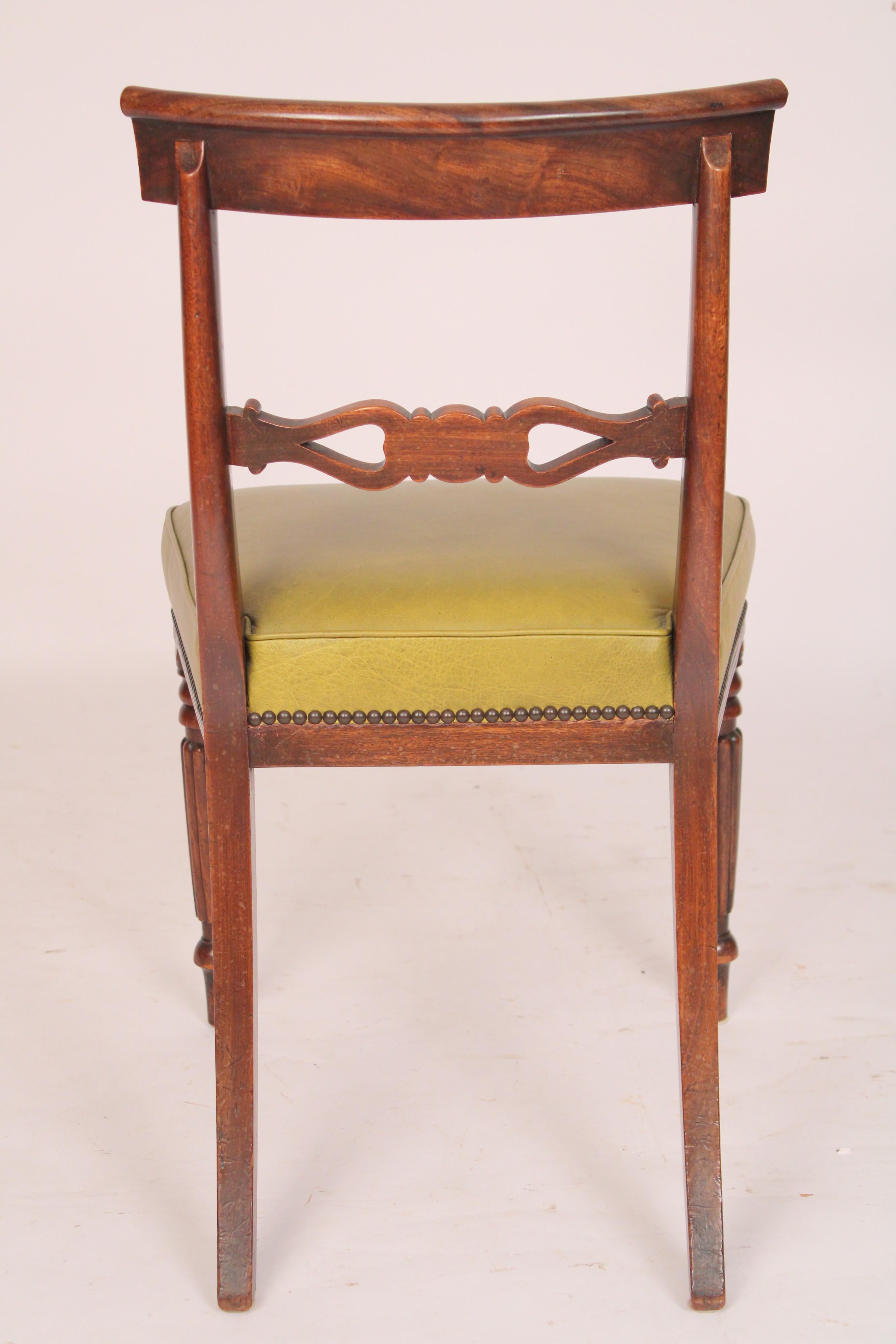Faux Leather Set of 8 Antique English Regency Style Dining Room Chairs