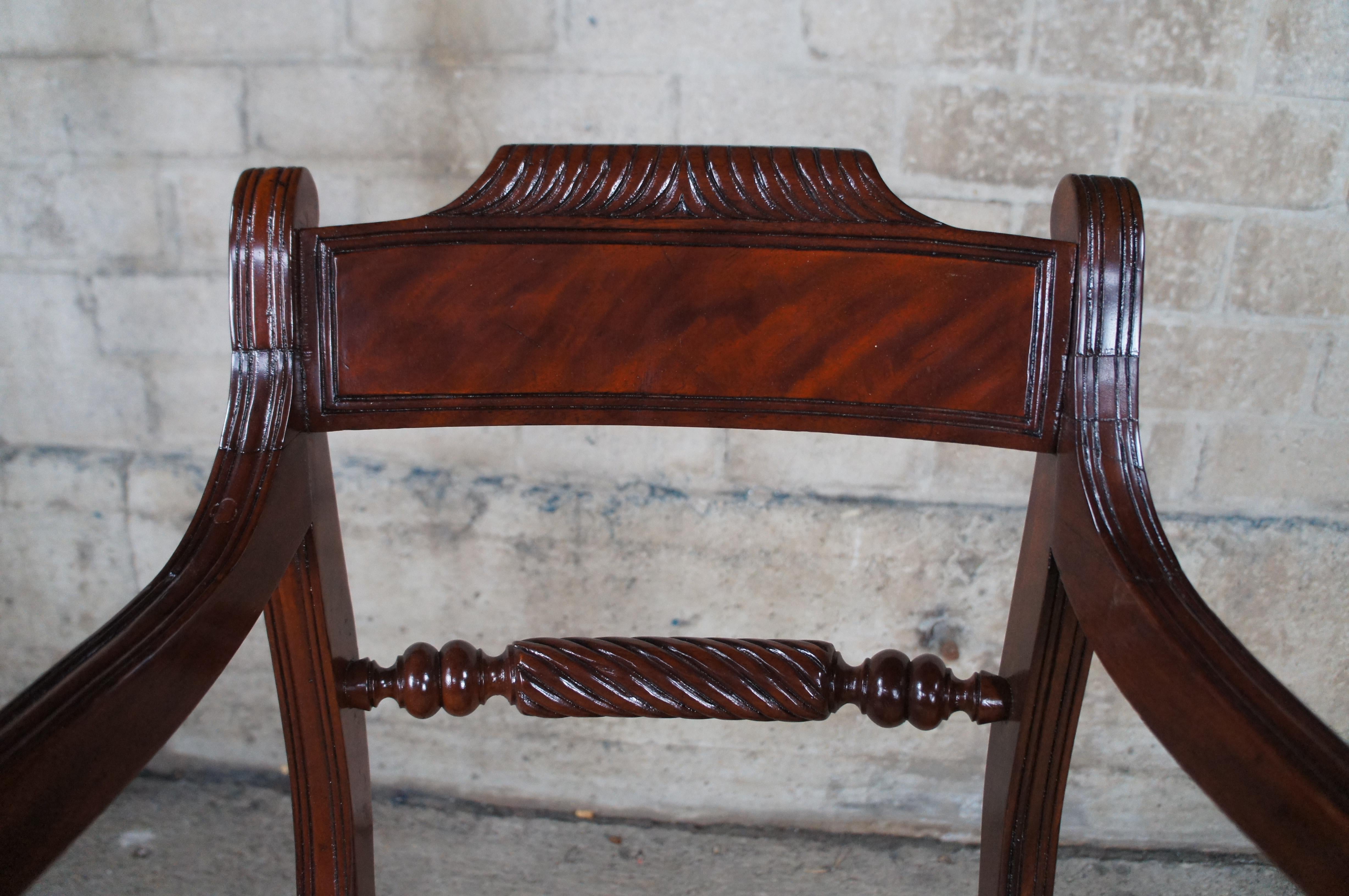Set of 8 Antique English Regency Period Mahogany Carved Klismos Dining Chairs For Sale 2