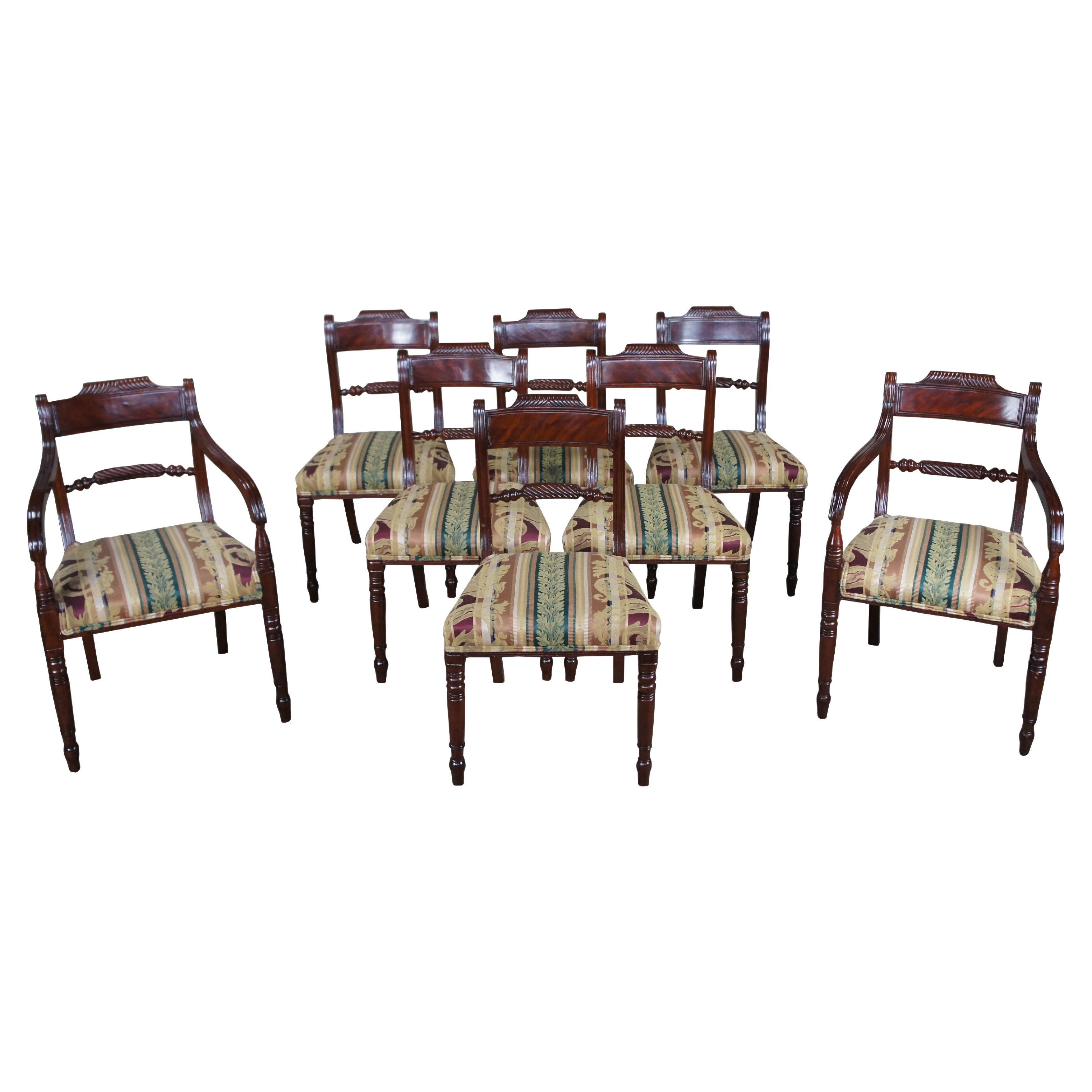 Set of 8 Antique English Regency Period Mahogany Carved Klismos Dining Chairs For Sale