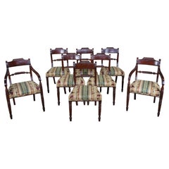 Set of 8 Antique English Regency Period Mahogany Carved Klismos Dining Chairs