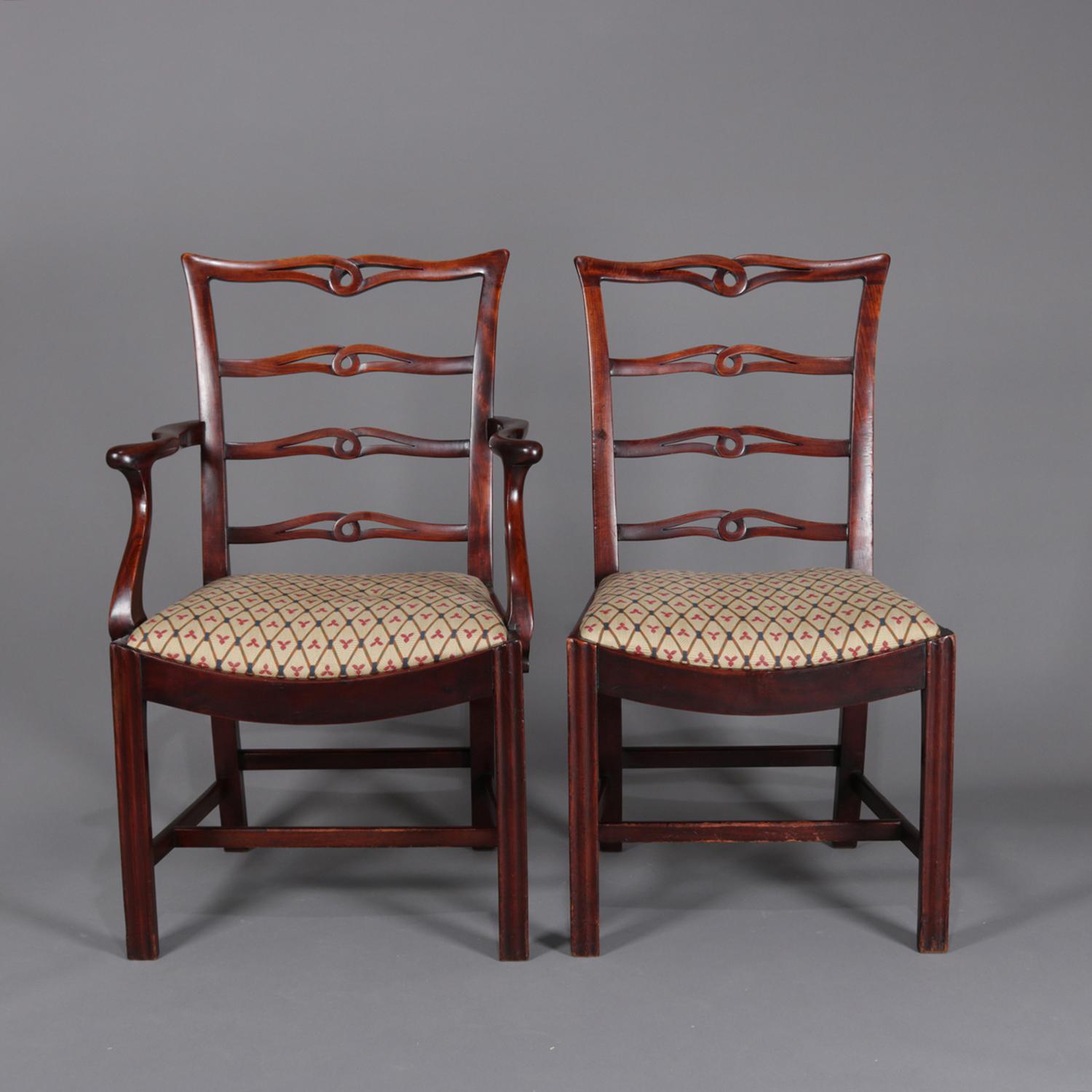 American Set of 8 Antique Federal Style Mahogany Ribbon Back Dining Chairs, circa 1930