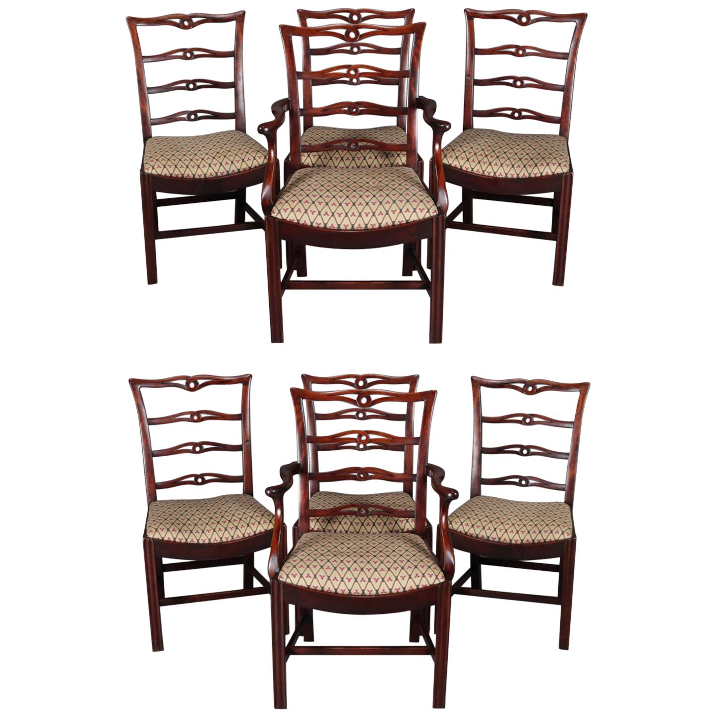 Set of 8 Antique Federal Style Mahogany Ribbon Back Dining Chairs, circa 1930