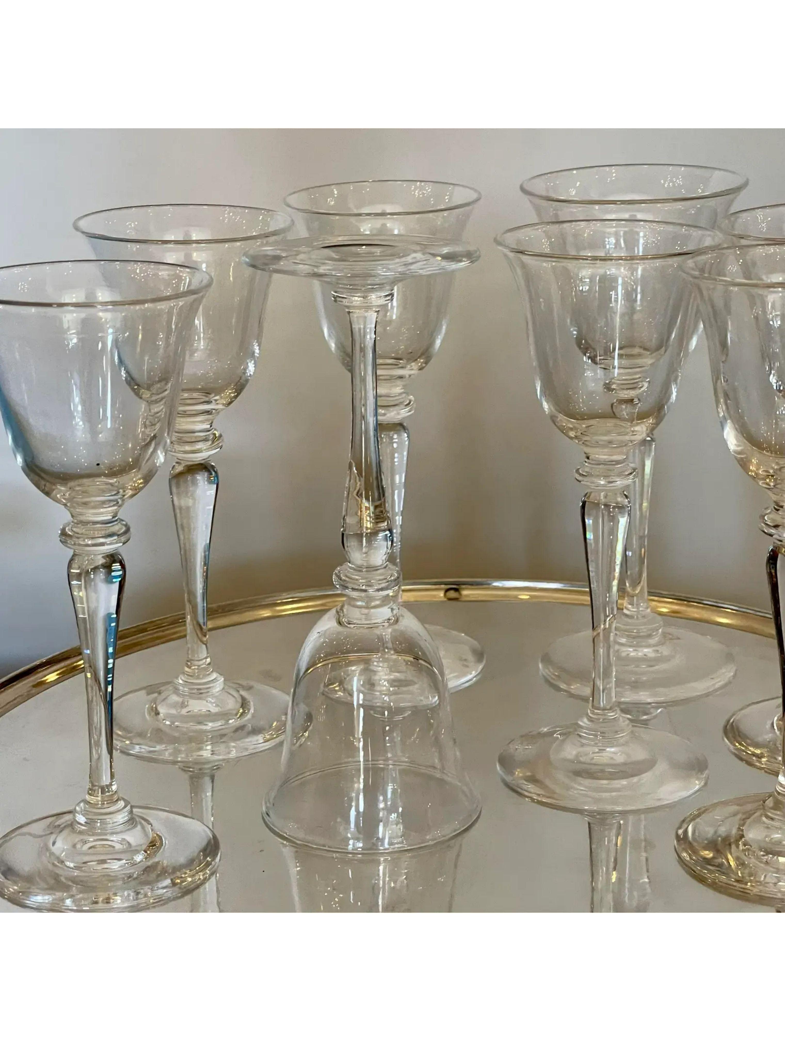 Art Deco Set of 8 Antique Frederick Carder for Steuben Crystal Port Wine Stems For Sale