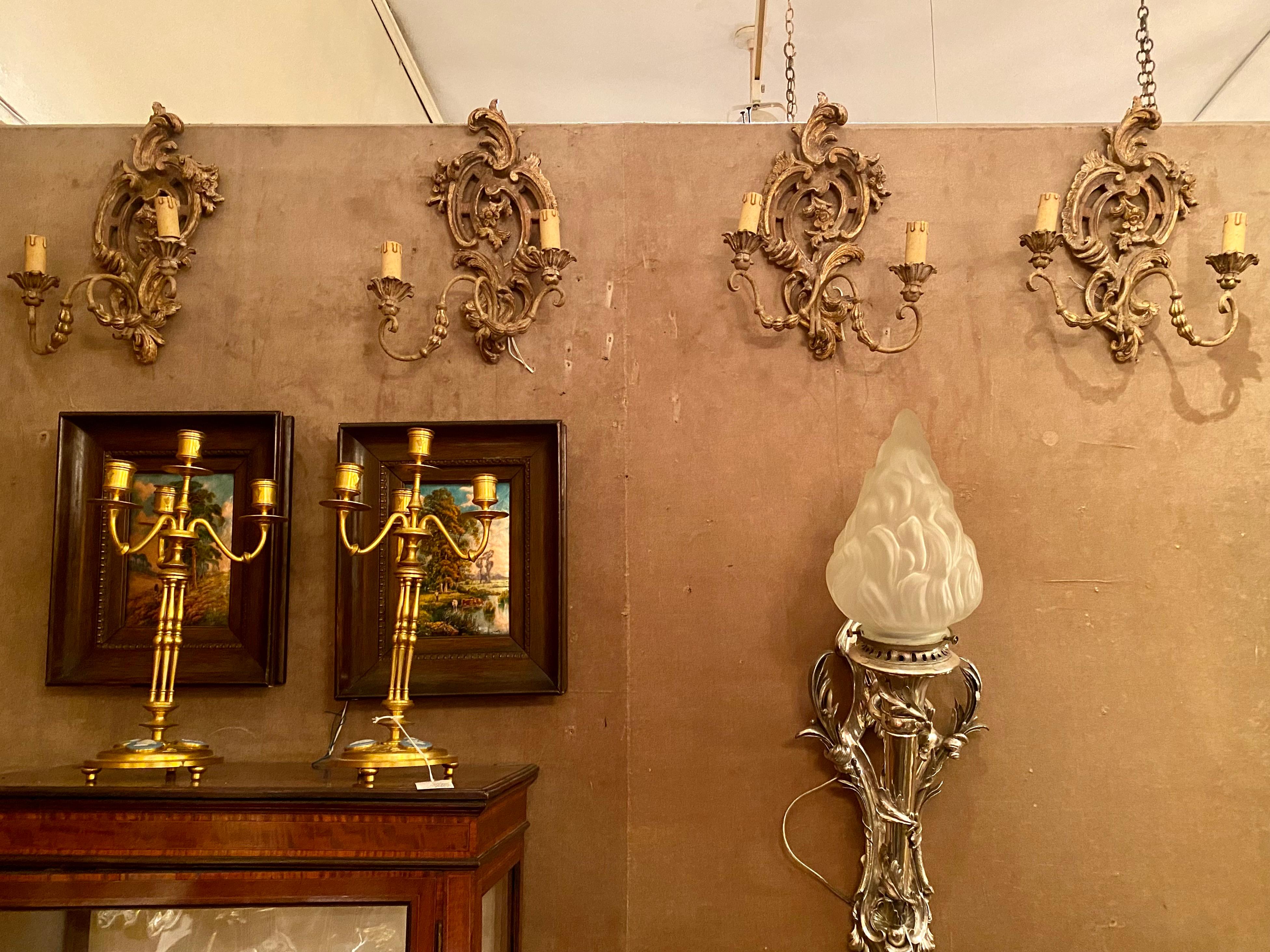 Set Of 8 Antique French Baroque Carved Wood Wall Sconces, Circa 1900. For Sale 8