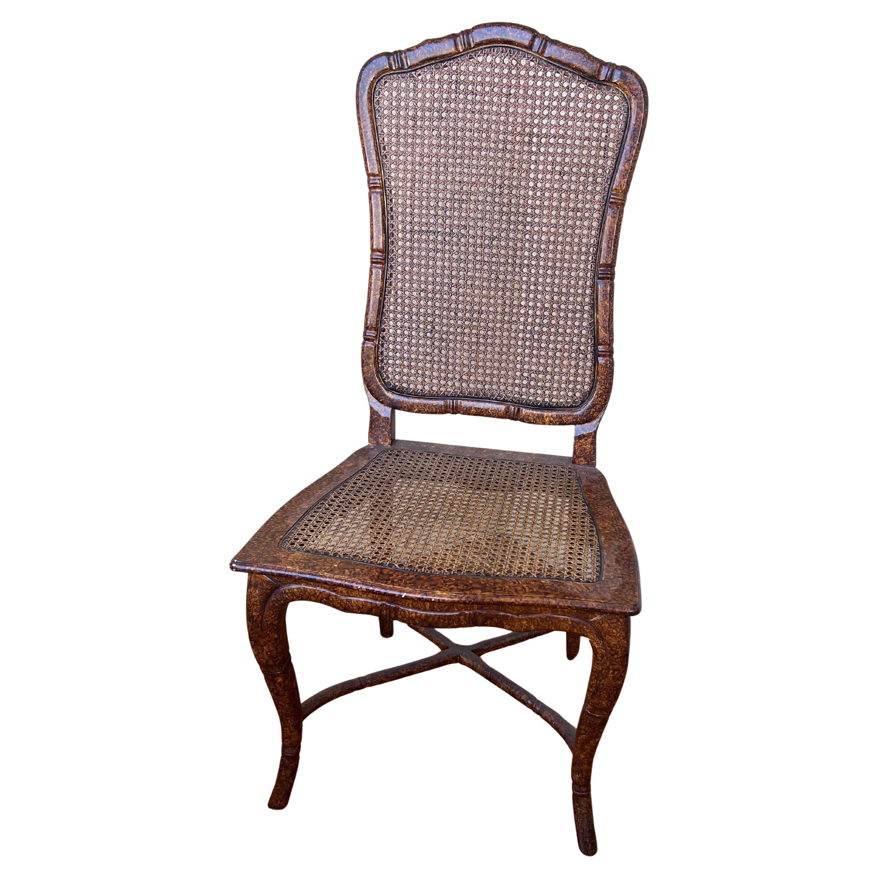 Elegant set of 8 French Provencial faux finish with cane seat and backs dining chairs these set was feautured in Architectural digest magazine 1984 , we have the proff photo, very nice condition solid structure with cross bar on the bottom. we can