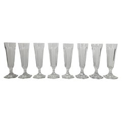 Set di 8 flute da champagne in cristallo soffiato a mano Antique French con base tagliata