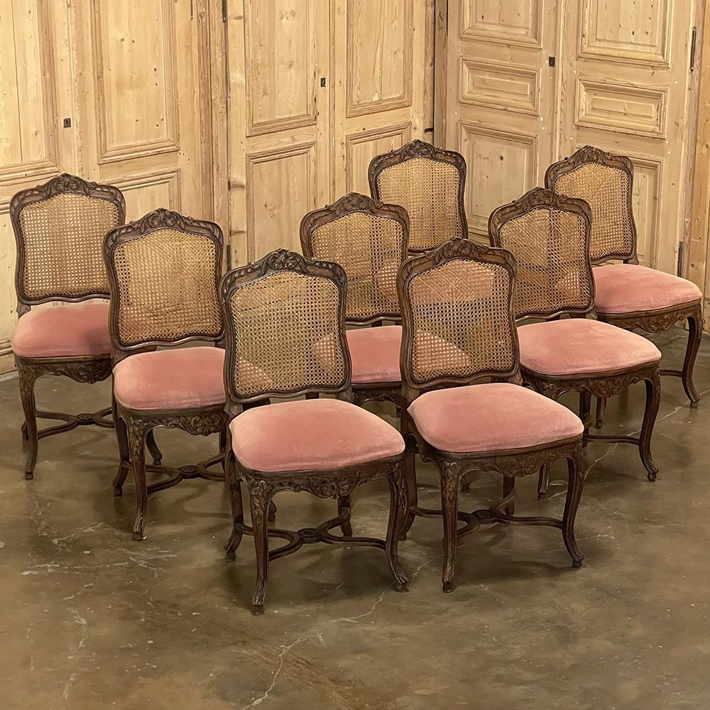 Hand-Carved Set of 8 Antique French Louis XV Dining Chairs