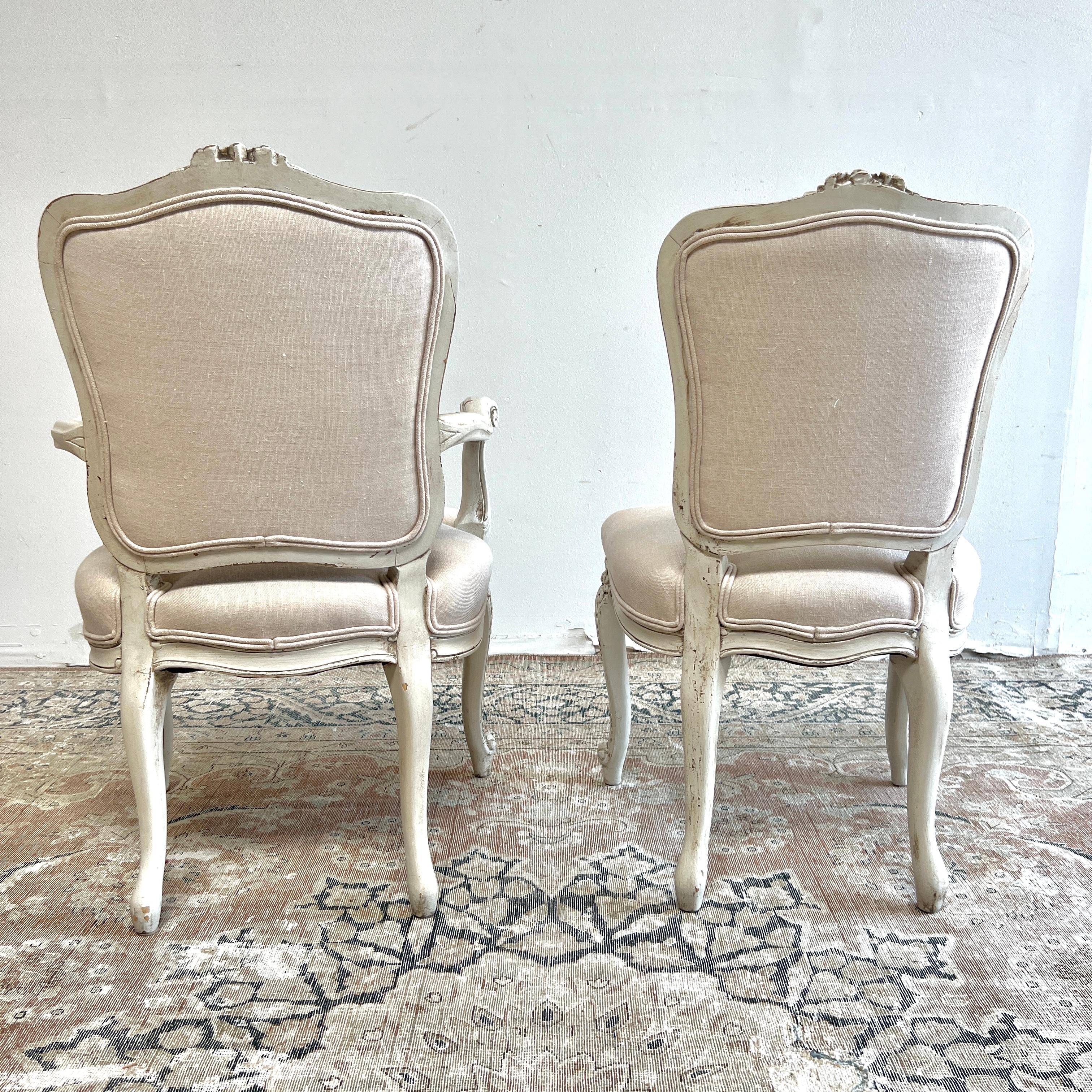 Set of 8 Antique French Louis XV Style Dining Chairs in Irish Oatmeal Linen 2