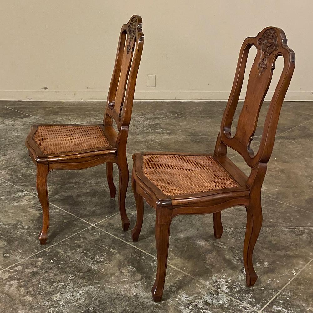 Set of 8 Antique French Louis XV Walnut Dining Chairs with Cane Seats For Sale 5