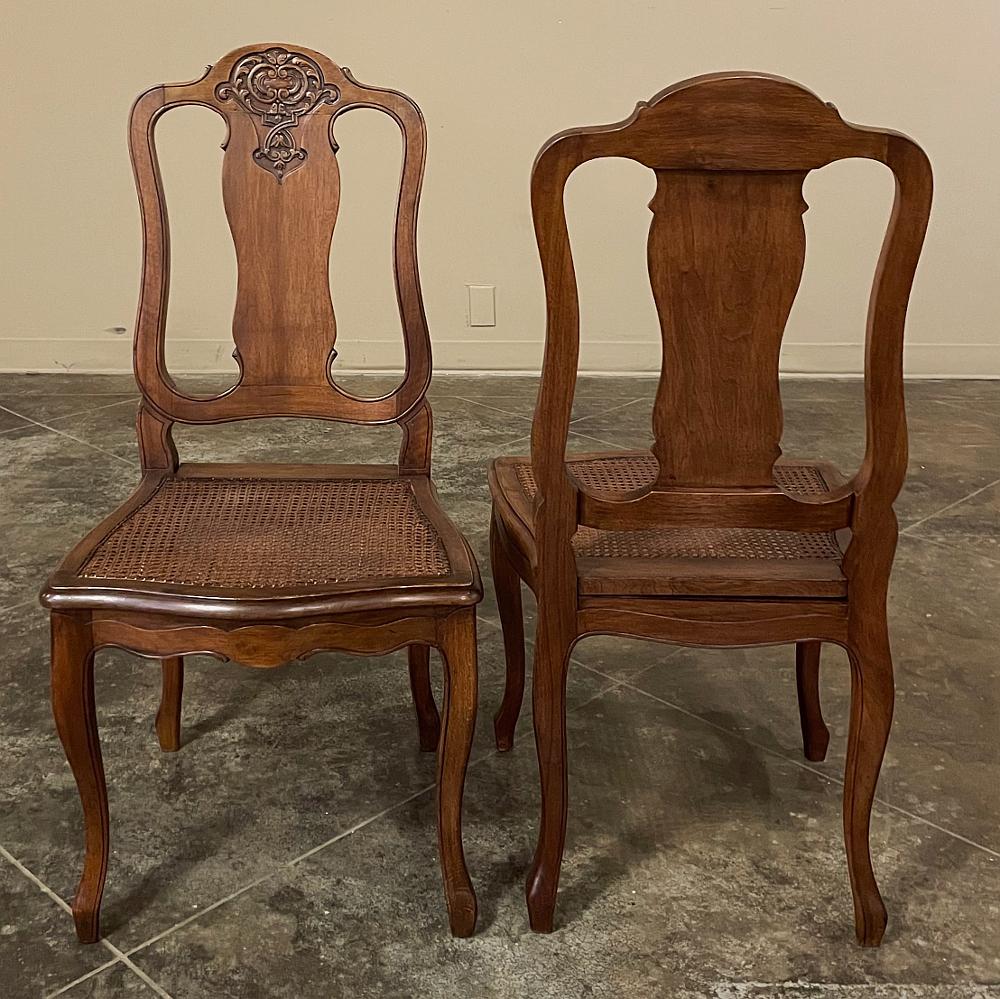 Set of 8 Antique French Louis XV Walnut Dining Chairs with Cane Seats For Sale 7