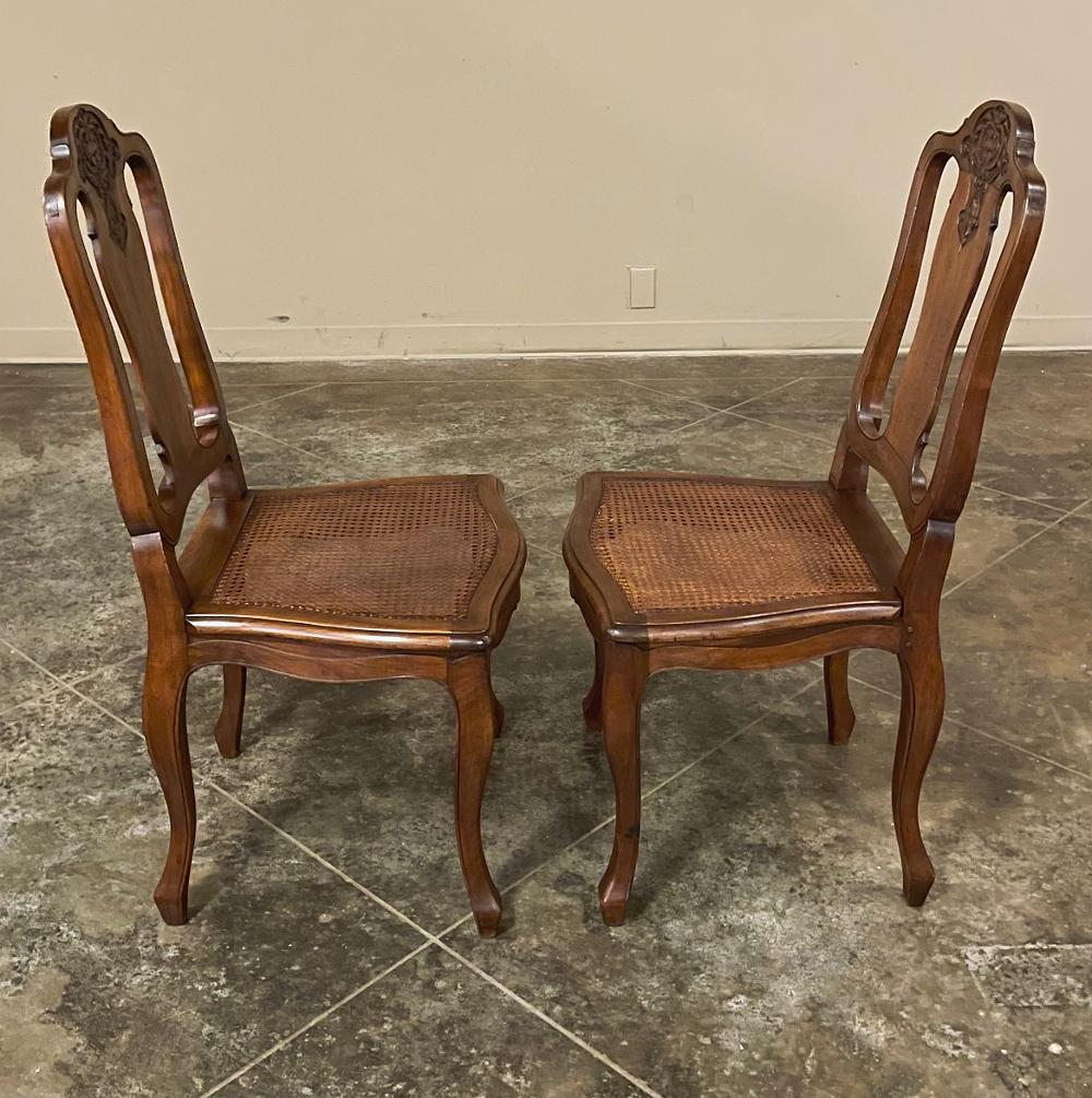 Set of 8 Antique French Louis XV Walnut Dining Chairs with Cane Seats For Sale 8