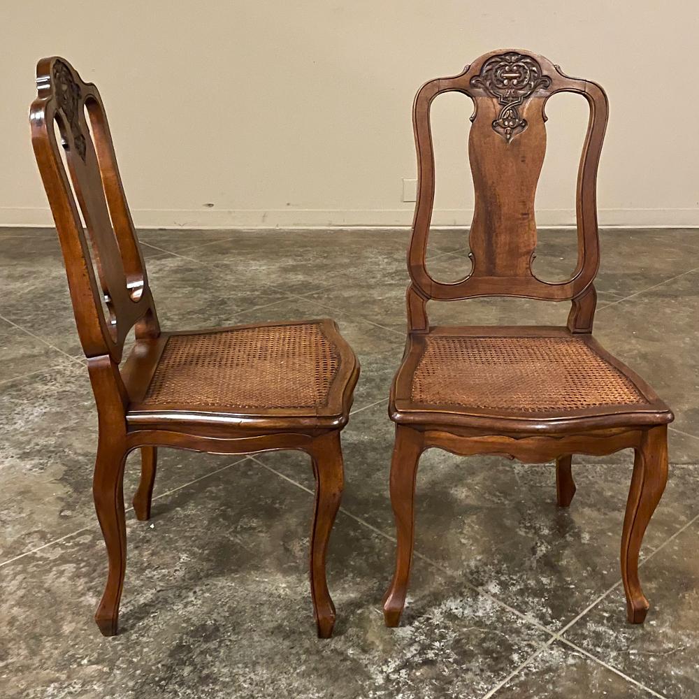 Set of 8 Antique French Louis XV Walnut Dining Chairs with Cane Seats For Sale 9
