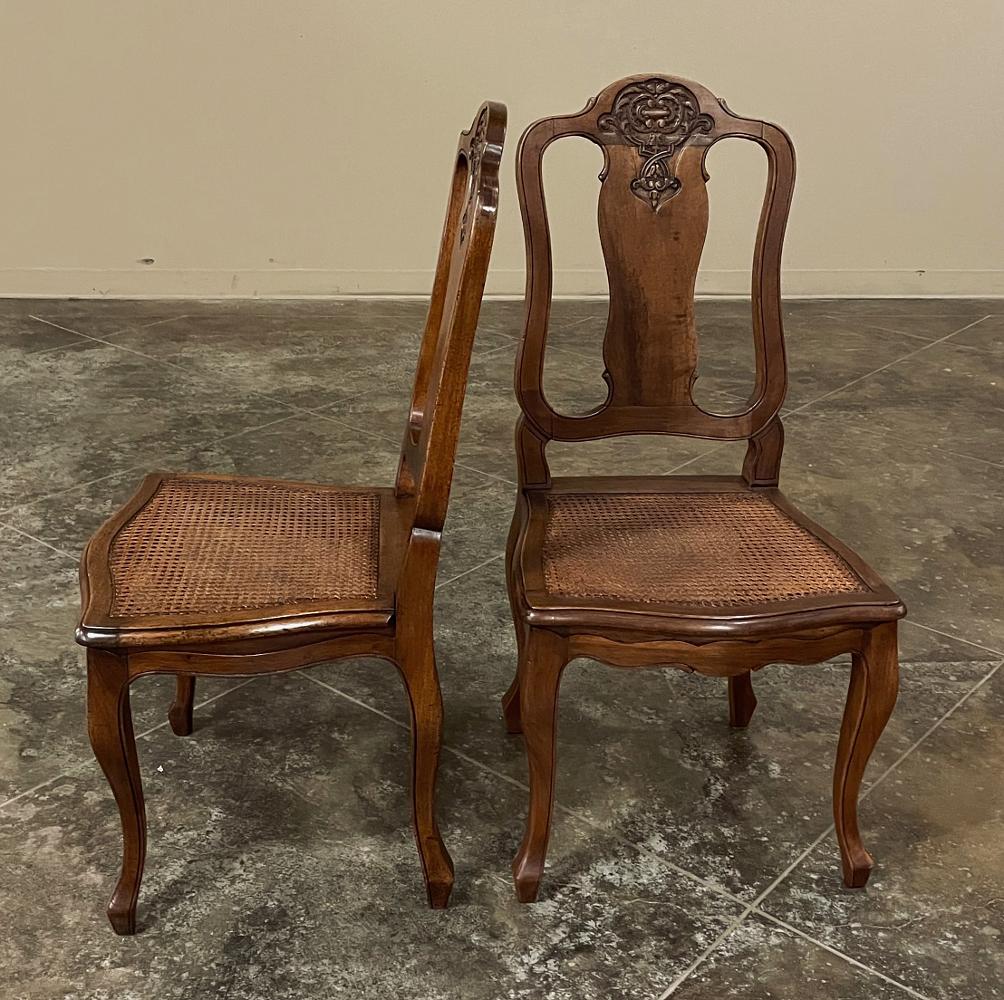 Set of 8 Antique French Louis XV Walnut Dining Chairs with Cane Seats For Sale 10