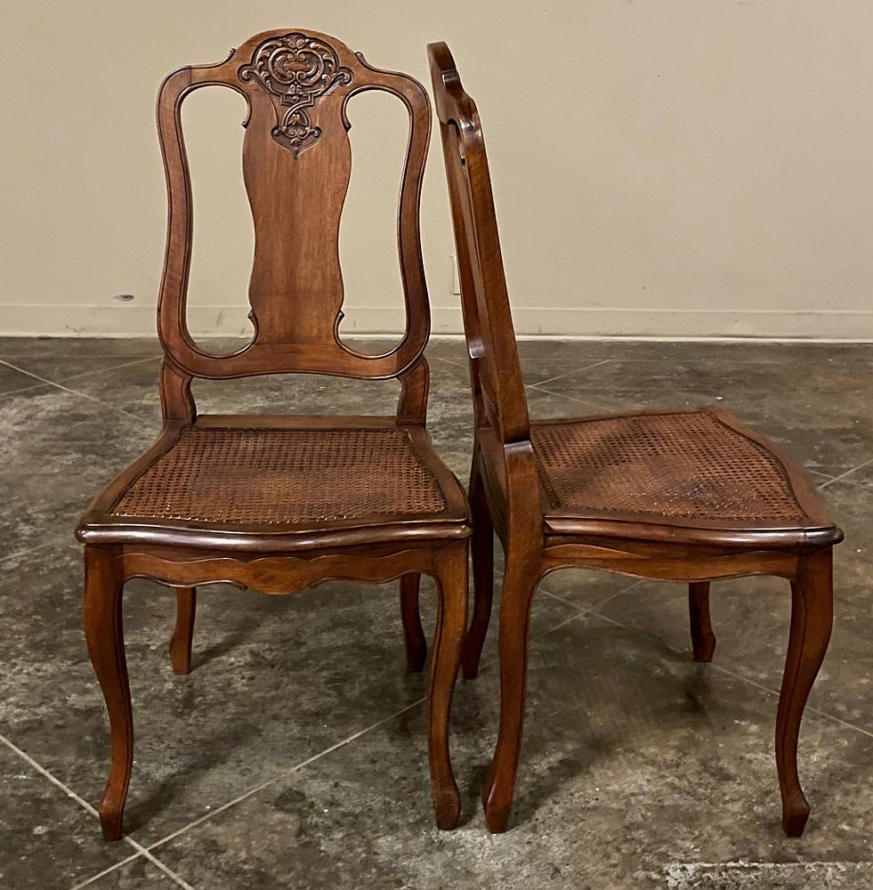 Set of 8 Antique French Louis XV Walnut Dining Chairs with Cane Seats For Sale 2