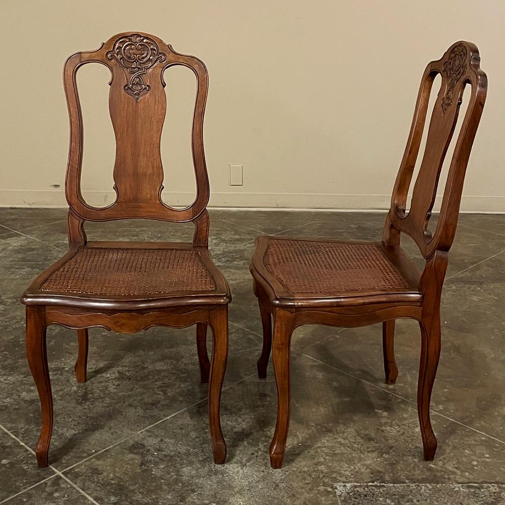 Set of 8 Antique French Louis XV Walnut Dining Chairs with Cane Seats For Sale 3