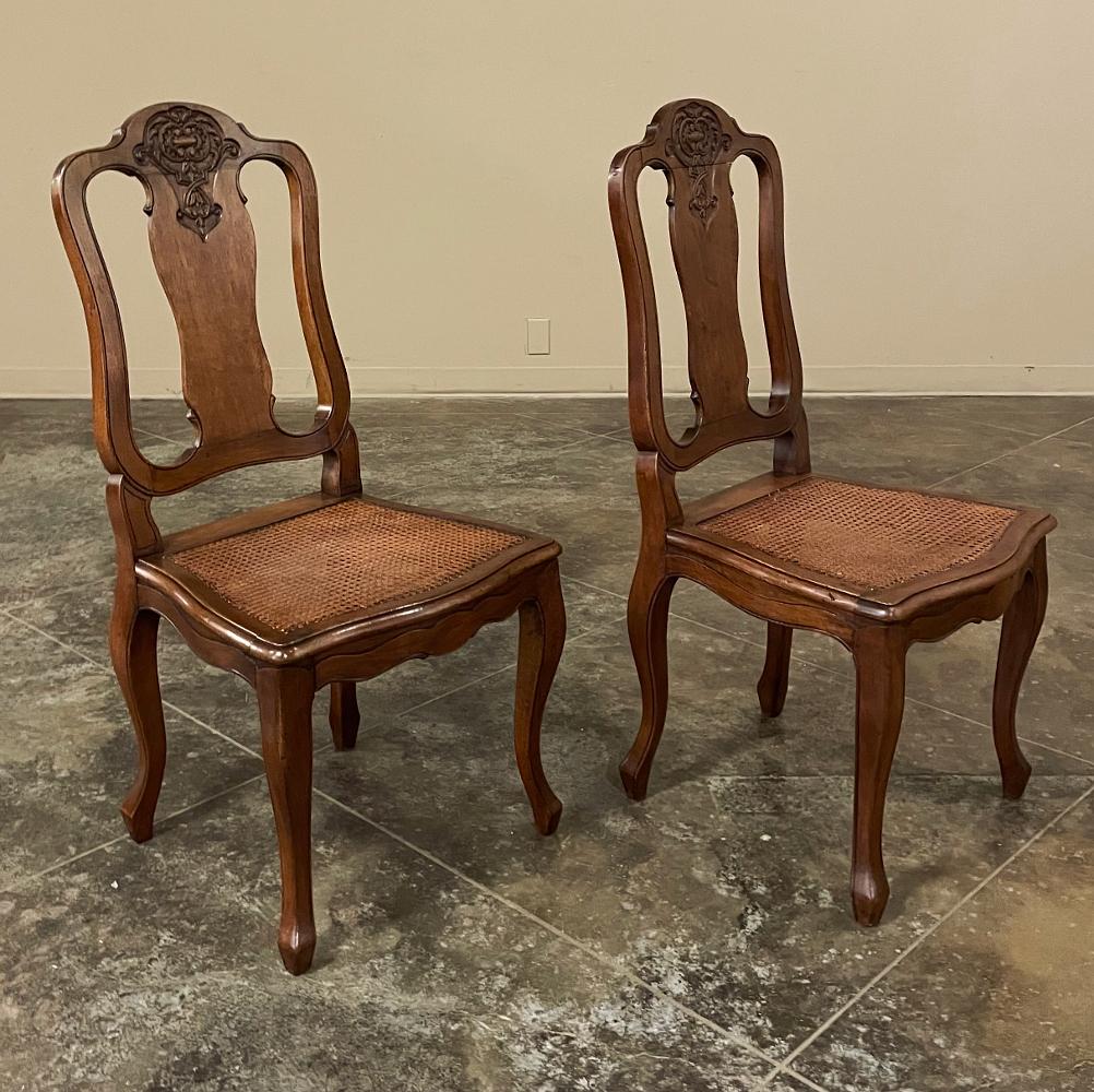 Set of 8 Antique French Louis XV Walnut Dining Chairs with Cane Seats For Sale 4