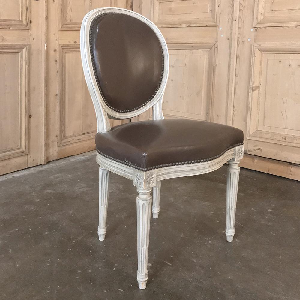 Set of 8 French Louis XVI Painted Dining Chairs and 2 Armchairs with Leather 4