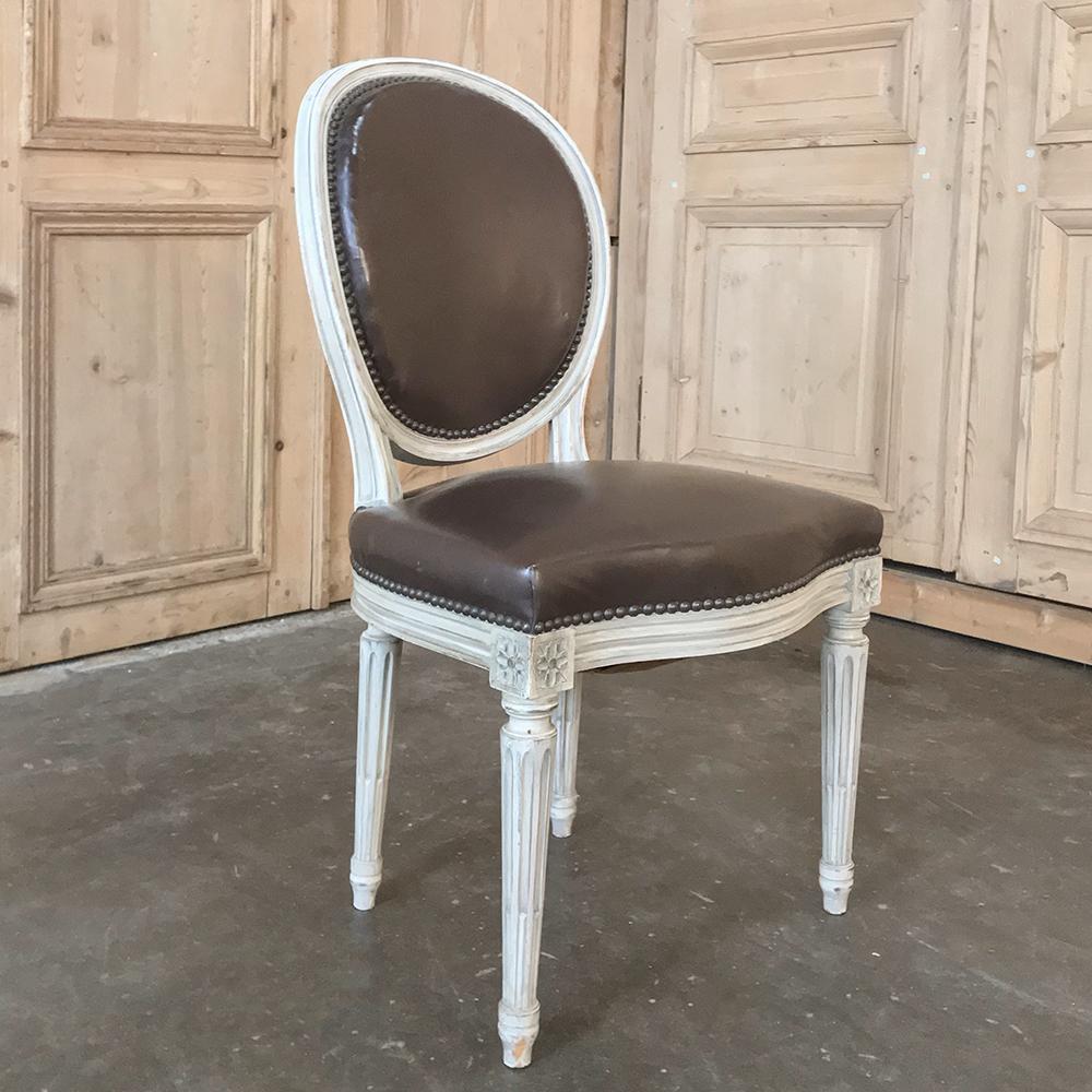 Set of 8 French Louis XVI Painted Dining Chairs and 2 Armchairs with Leather 6