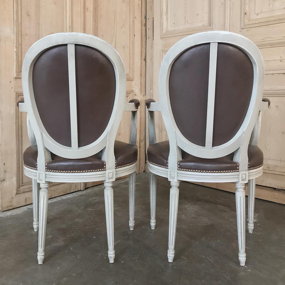 Set of 8 French Louis XVI Painted Dining Chairs and 2 Armchairs with Leather 12
