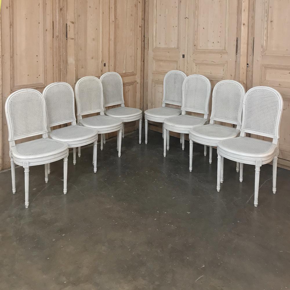 Set of 8 Antique French Louis XVI Painted Dining Chairs In Good Condition In Dallas, TX