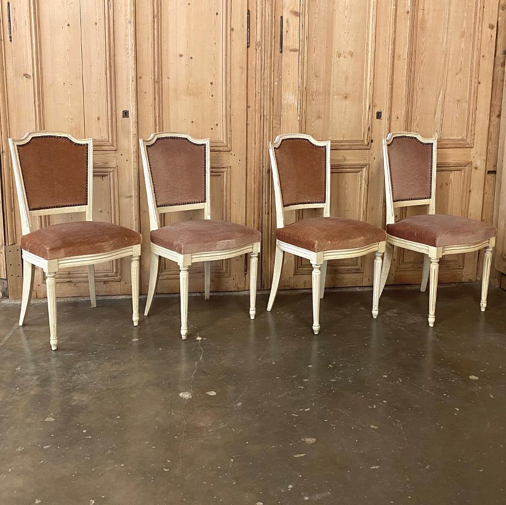 Hand-Crafted Set of 8 Antique French Louis XVI Painted Dining Chairs