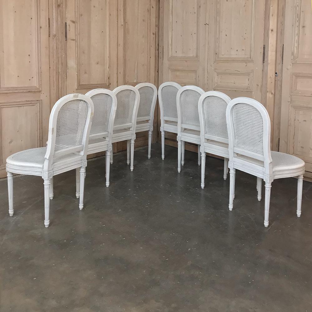 20th Century Set of 8 Antique French Louis XVI Painted Dining Chairs