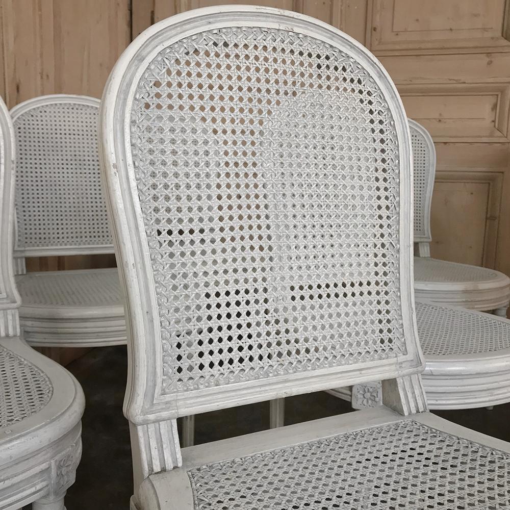 Cane Set of 8 Antique French Louis XVI Painted Dining Chairs