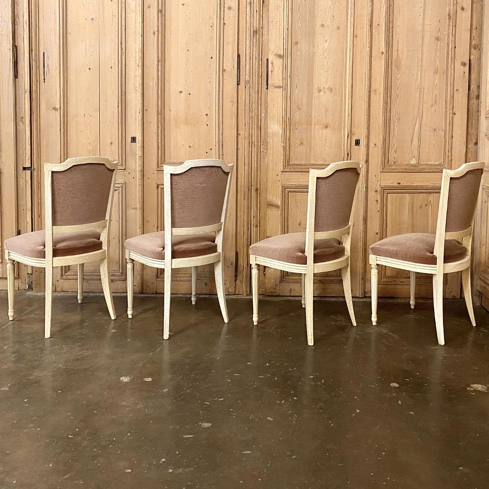 Mohair Set of 8 Antique French Louis XVI Painted Dining Chairs