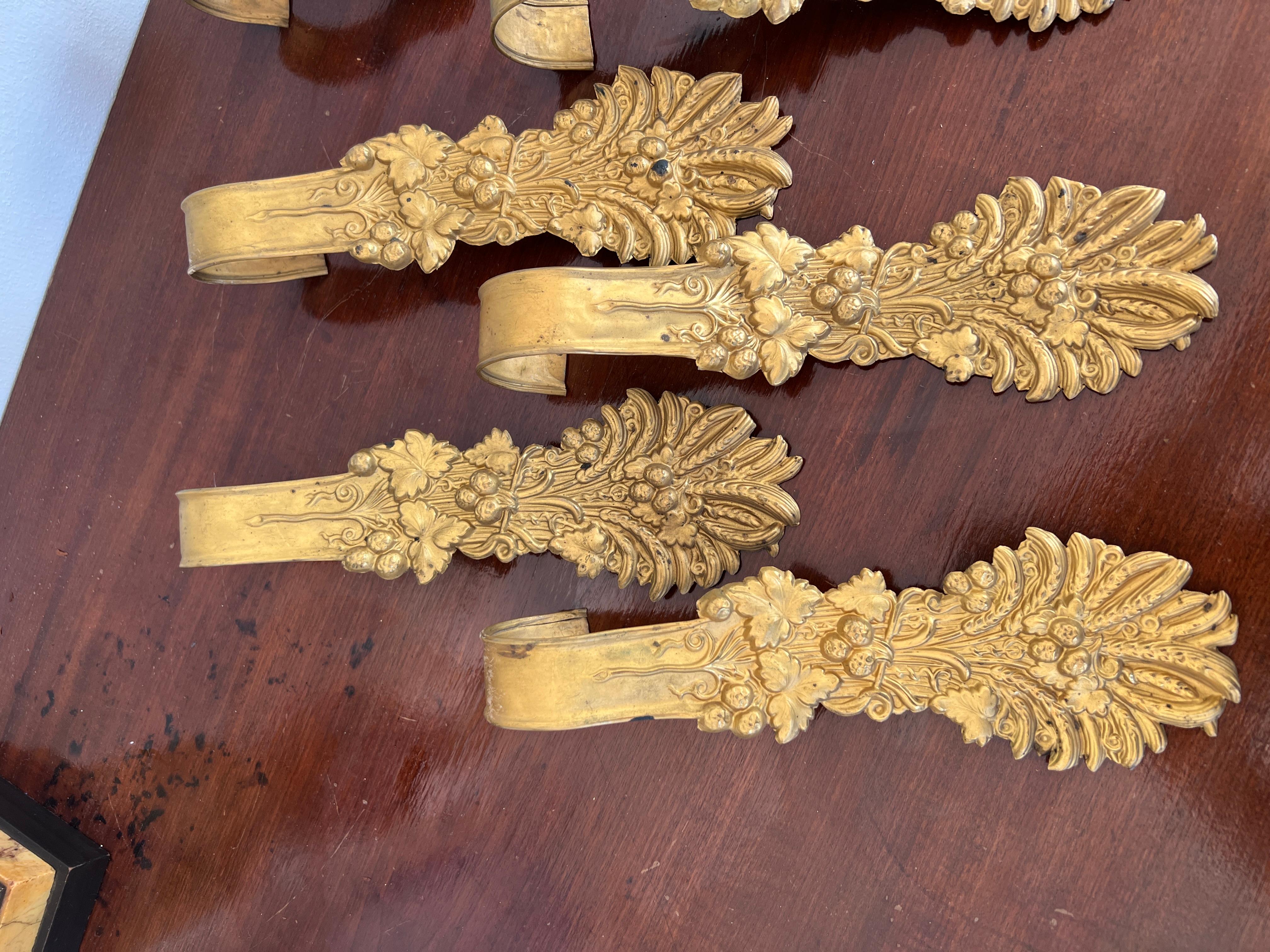 20th Century Set of 8, Antique French Victorian Pressed Brass Neoclassical Curtain Tie Backs