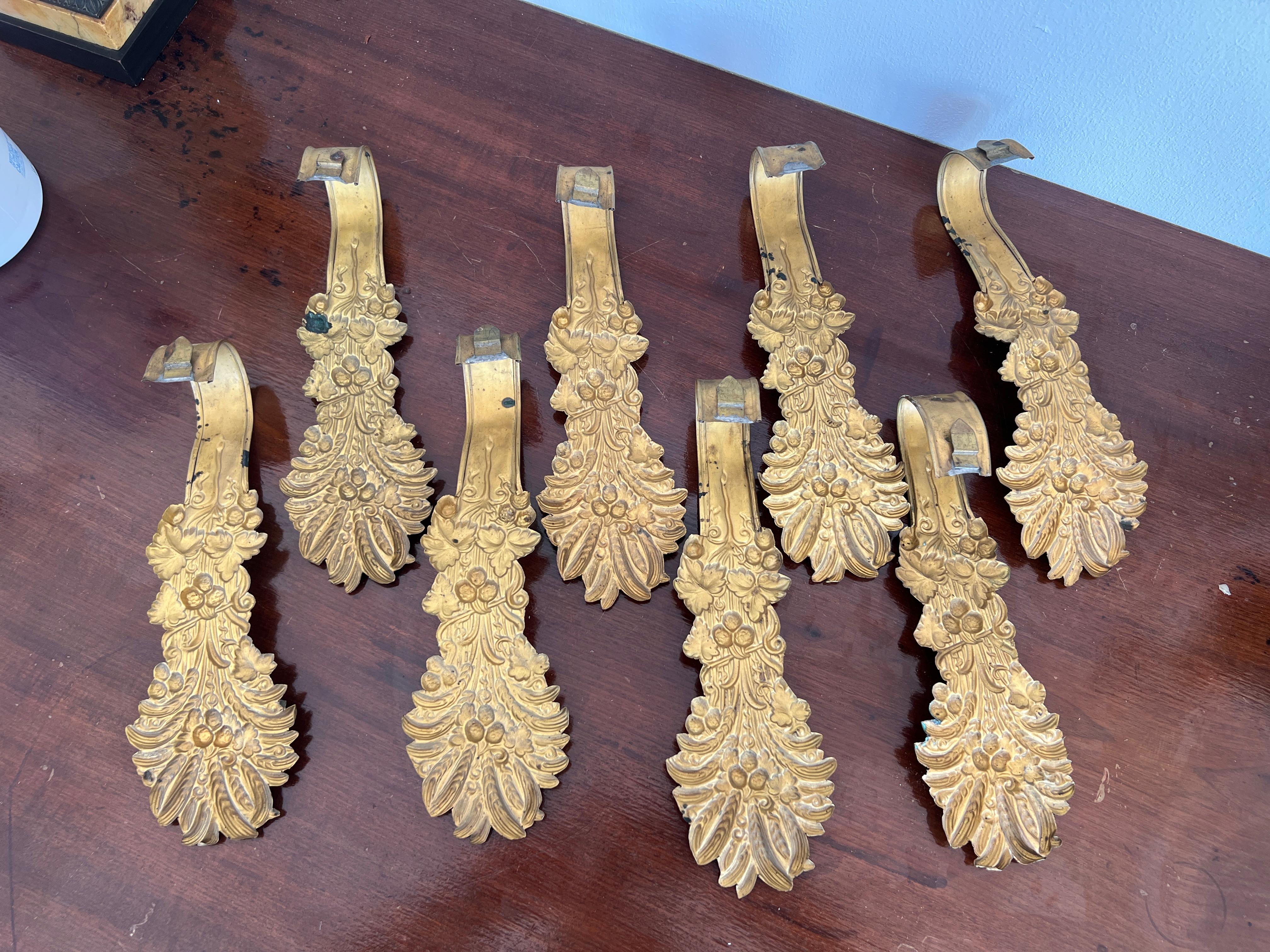 Set of 8, Antique French Victorian Pressed Brass Neoclassical Curtain Tie Backs 1