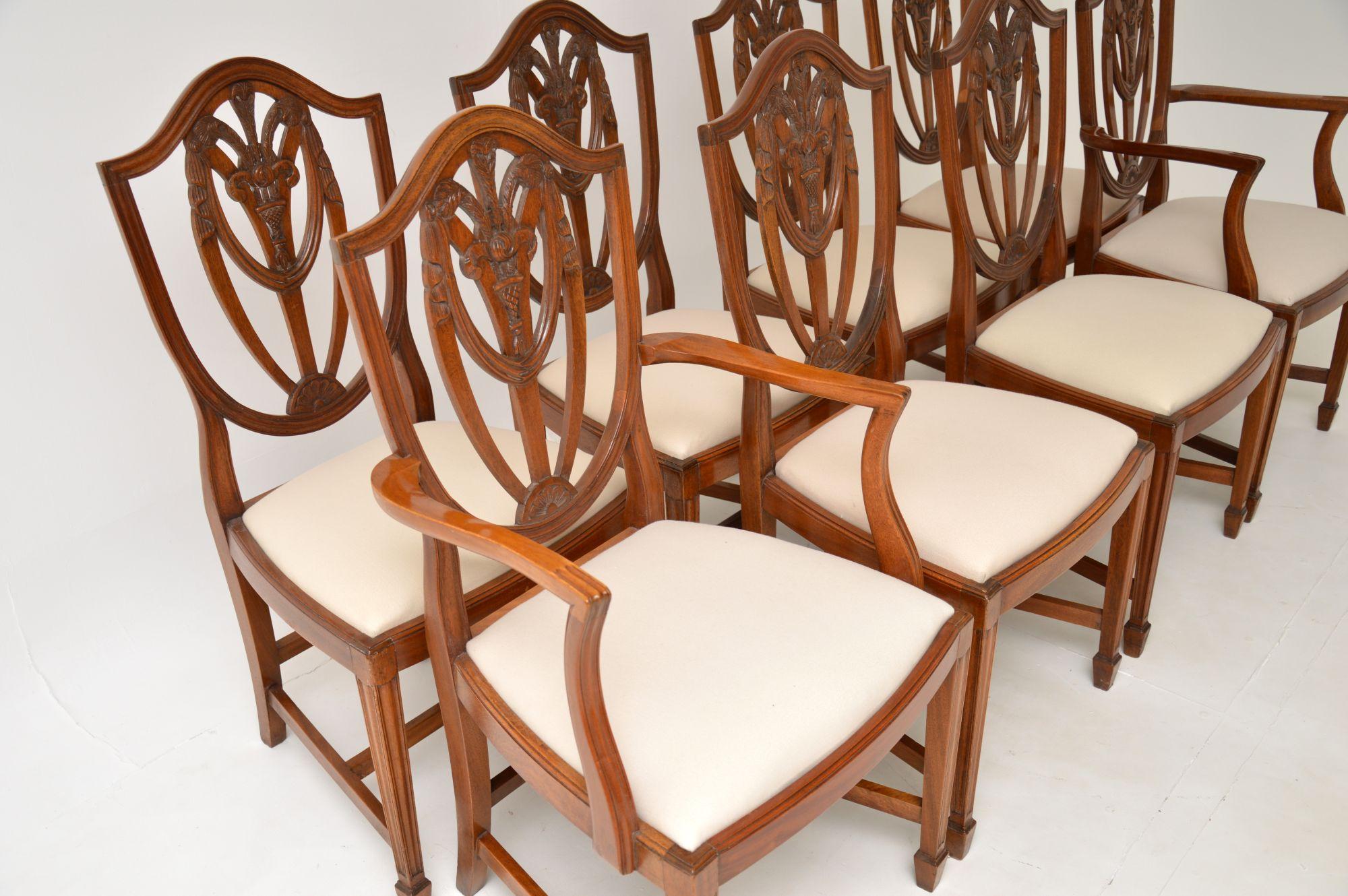 English Set of 8 Antique Georgian Style Shield Back Dining Chairs