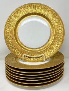 Set of 8 Antique German Bavarian Heinrich & Co. Porcelain Gold Plates Circa 1900