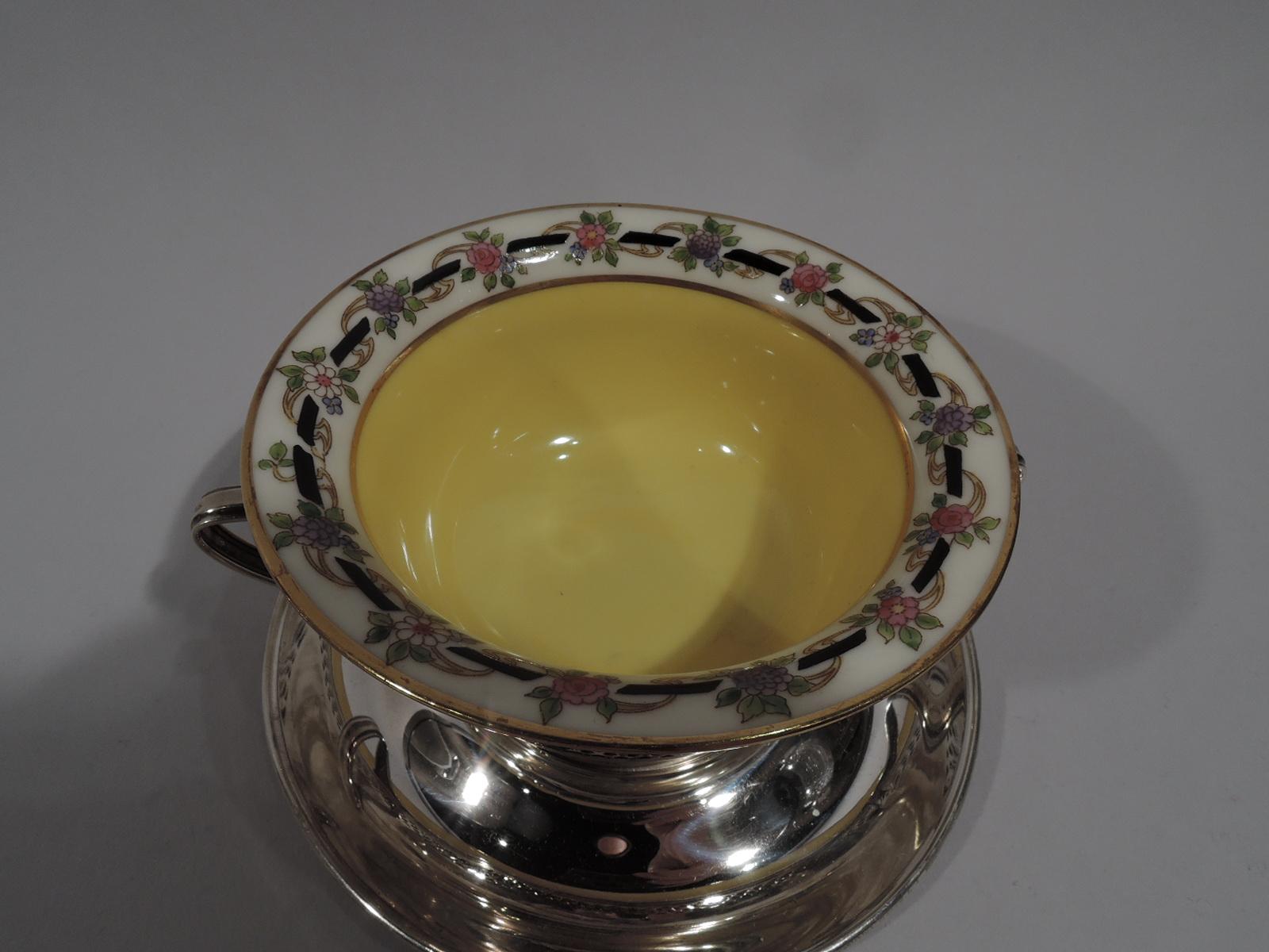 American Set of 8 Antique Gorham Bouillon Soup Holders and Lenox Bowls