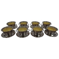 Set of 8 Antique Gorham Bouillon Soup Holders and Lenox Bowls